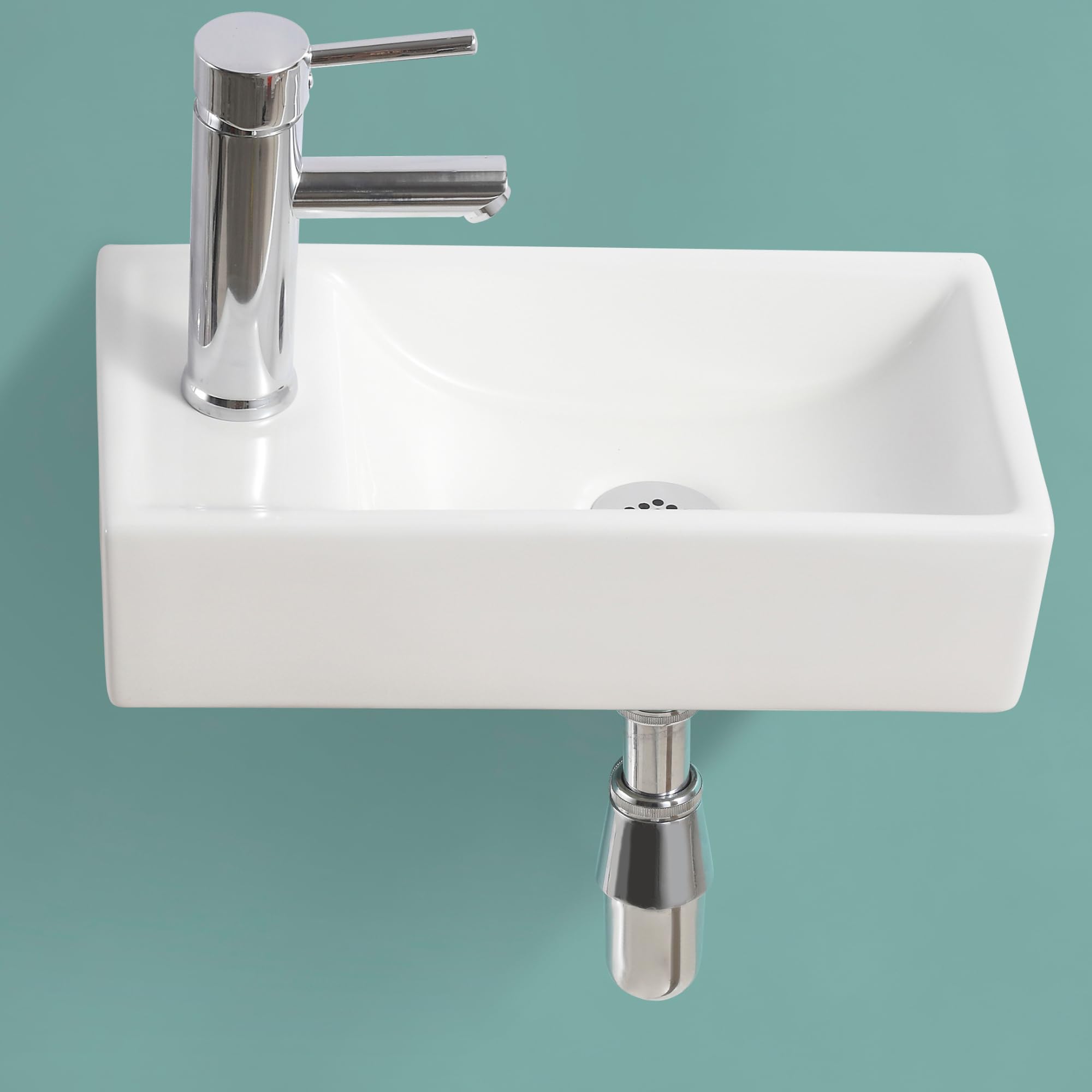 BELOFAY Modern Bathroom Wash Basin Sink, Rectangular Wall-Mounted and countertop White Cloakroom Ceramic Basin Tap on Left for Bathroom, Vanity Cabinet, and Toilets (10x41x21.5) (HxLxW)