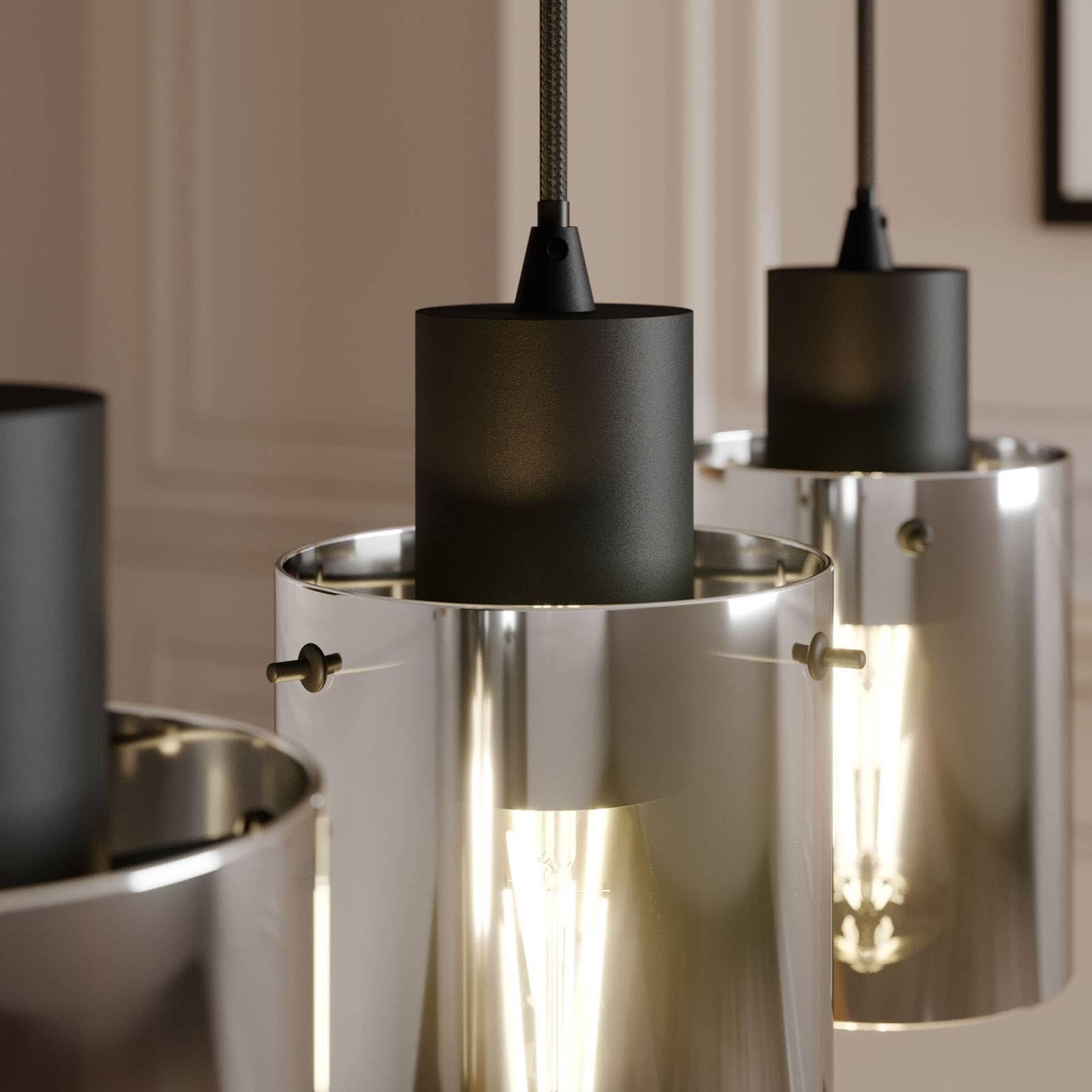 Lindby Esstisch Pendelleuchte Glas rauchgrau, Hängeleuchte Rauchglas Esszimmer 4x E27 ohne Leuchtmittel Hängelampe Wohnzimmer Esszimmerlampe