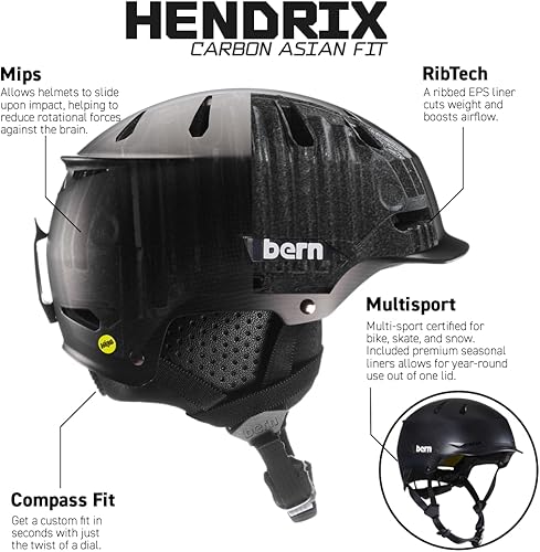 Miniatura 4 de BERN Hendrix Casco deportivo de esquí y snowboard para hombres y mujeres, estilo de ala, certificado multideportivo, ajuste ajustable, forro