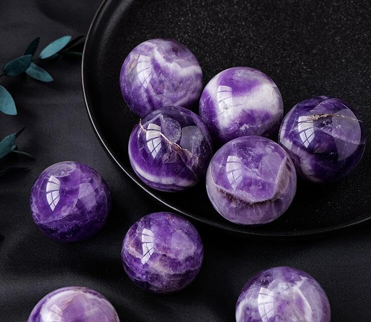 NIBHZ 9pc Natural Amatista Cuarzo Esfera Grande Bastante Amatista Piedra Bola de Cristal curativo Bola de Cristal de Piedra de Cristal,Púrpura,55mm
