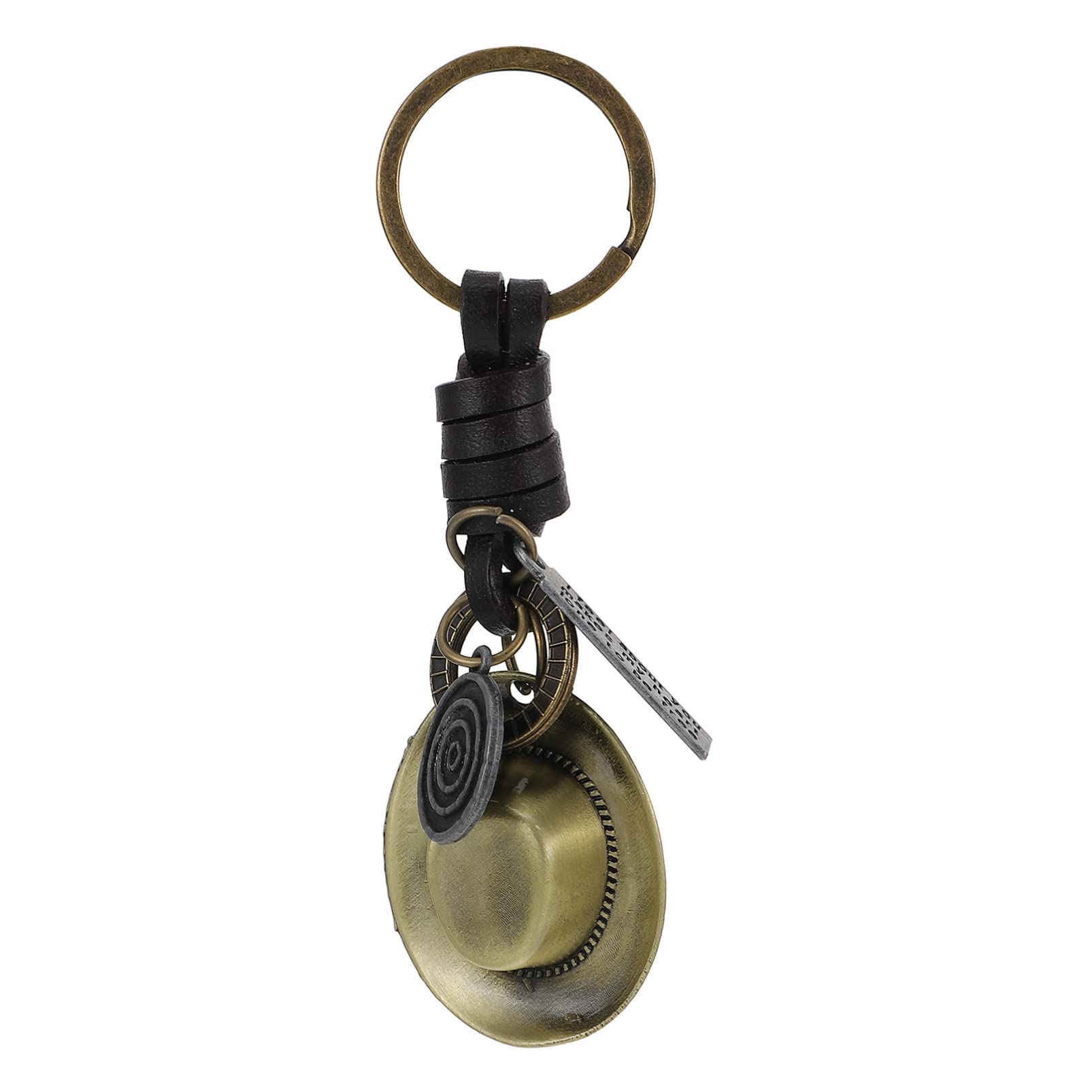 AmosfunCowboy Hat Keychain Leather Bag Accessory Creative Handmade Car Key Ring for Men Women Students Vintage Style