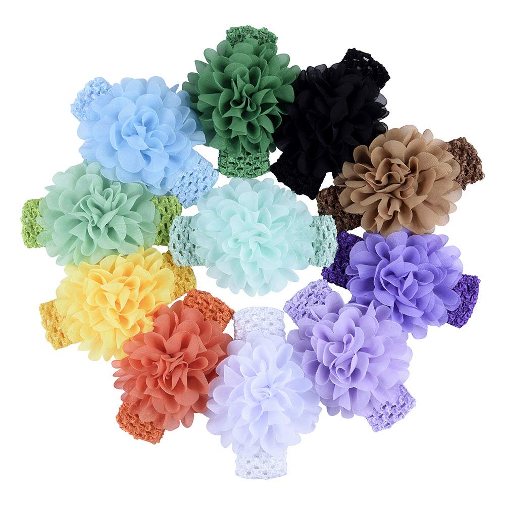 18 Pcs Bébés Filles Bandeaux En Mousseline De Soie Fleur Doux Élastique Bande De Cheveux Accessoires Cheveux pour Nouveau-nés Nourrissons Tout-Petits