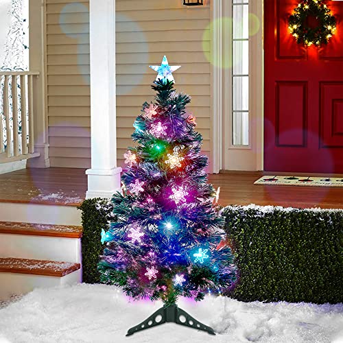Juegoal 3 Ft Pre-Lit Artificial Mini Christmas Tree, Lighted Optical Fiber Tabletop Xmas Trees With Rgb Color Changing Led Lights, Snowflakes & Top Star, Festive Party Holiday Fake Multicolored Tree #TOP5