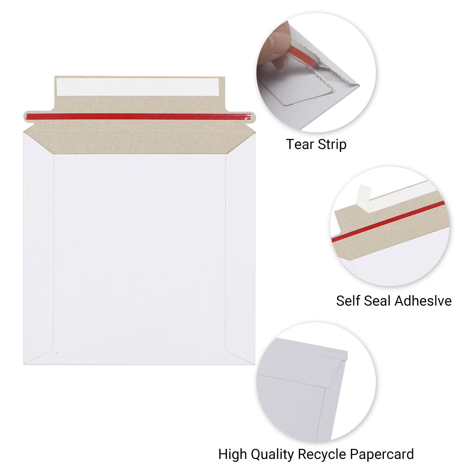 ZMCYN 100 Pack Cardboard Envelopes Peel and Seal Envelopes 6x6 Inch/ 152x152 mm, Strip Open-Rigid Mailers for Book CDs, Photos, Cards - Image 3