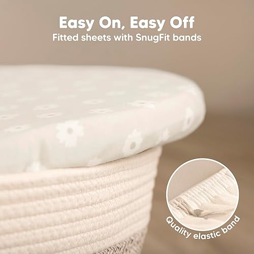 Miniatura 5 de Paquete de 2 sábanas orgánicas de moisés para niñas y niños, sábanas de colchón de moisés 100% algodón compatibles con Halo Bassinest Swivel