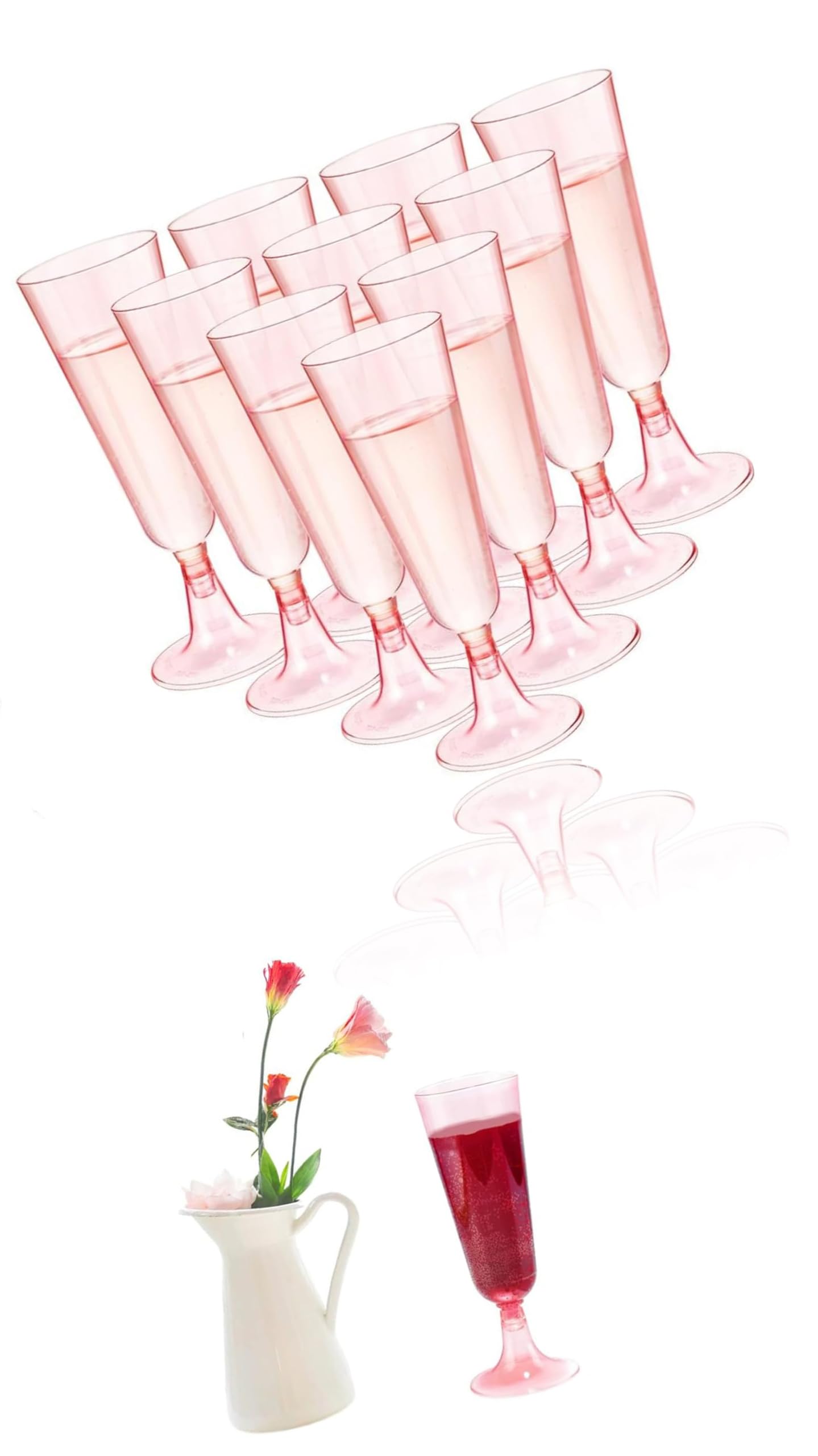 Sweet seven 25 Pack 5oz Pink Plastic Champagne Flutes - Disposable for Mother's Day, Weddings, and Parties