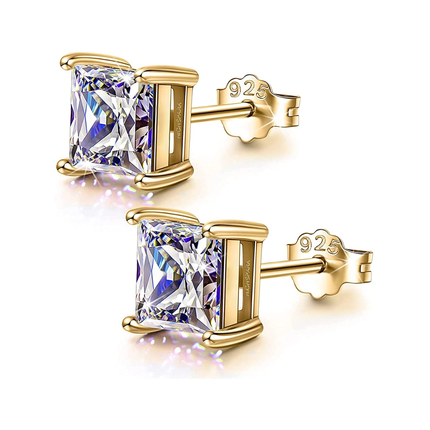 HIGHSPARK 925 Silver Solitaire Square Earrings for Women | 92.5 Sterling Silver and Princess Cut Diamond like Brilliance Sparkling Zirconia for that Stunning Shine | Lovely Gift - Gold 5mm (B0BFNGZCXT) Amazon Price History, Amazon Price Tracker
