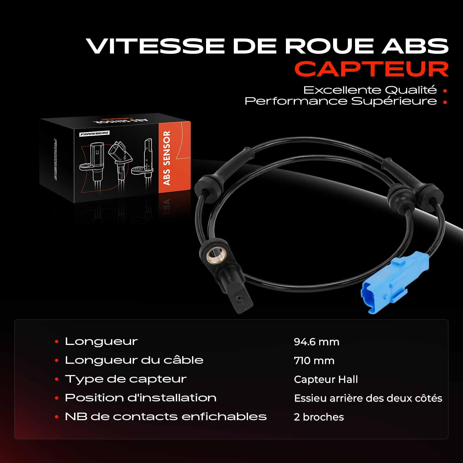 Frankberg Capteur ABS 2-Pôles Compatible avec C2 JM C3 I FC FN 1007 KM C3 Pluriel HB Remplacer# 454598
