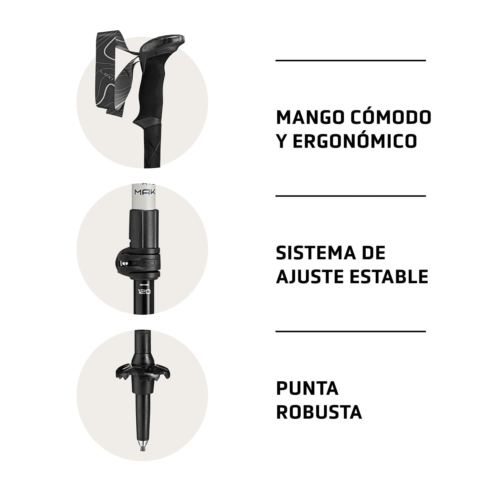 LEKI Makalu Bastones de Senderismo para Hombre y Mujer, Bastones de Trekking Ajustables de Aluminio (110-145 cm) con cestas de Trekking