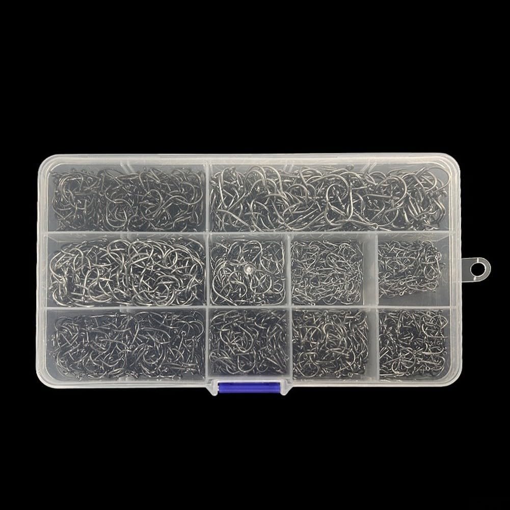 Lot de 1000/2000 hameçons Iseama en acier au carbone noir, taille 3-12 avec ardillon pour pêche en mer