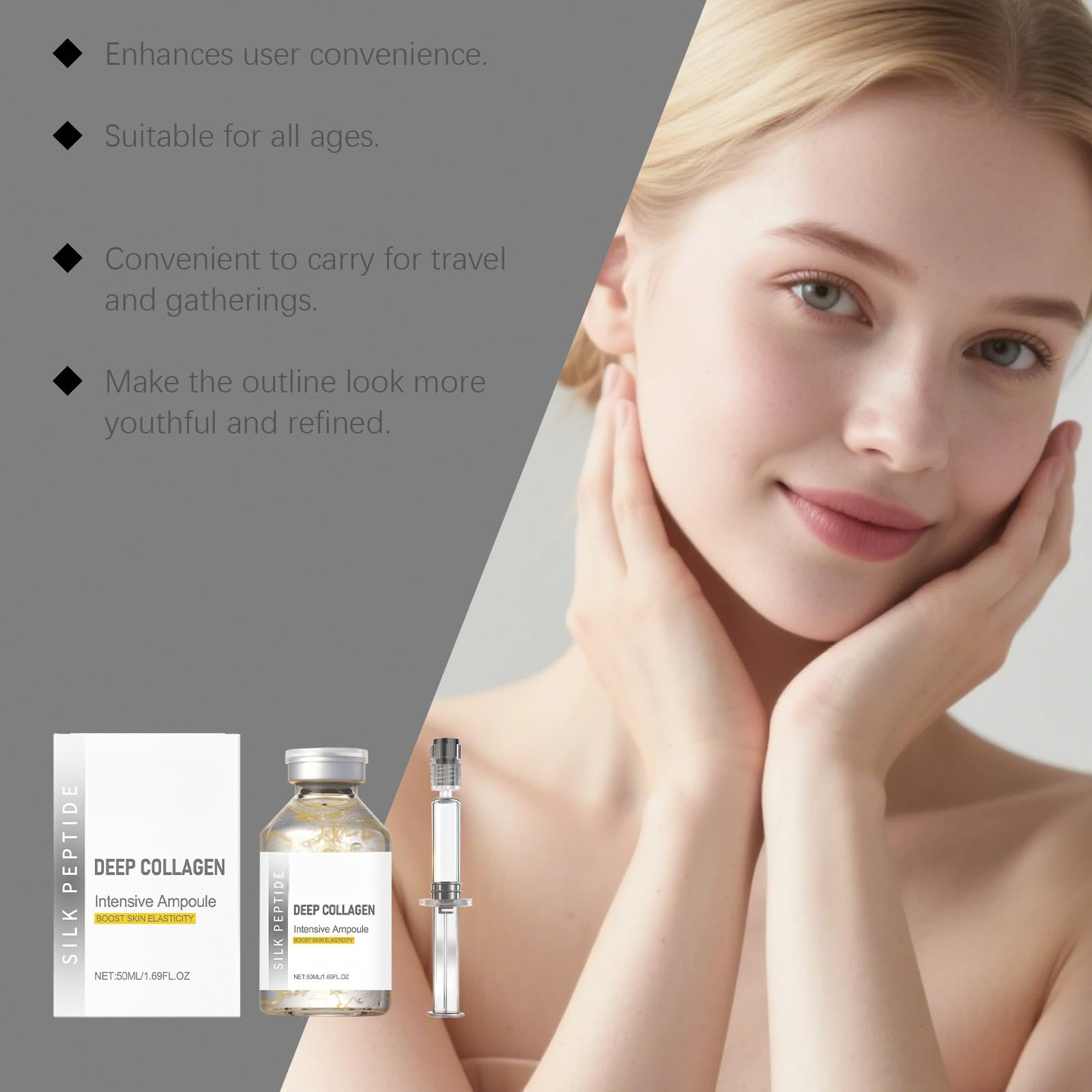 Fiala lifting intensiva ai peptidi di seta, sieri per rassodamento e lifting del viso con fiale lifting intensive ai peptidi di seta al collagene profondo, siero viso anti-età,2PCS