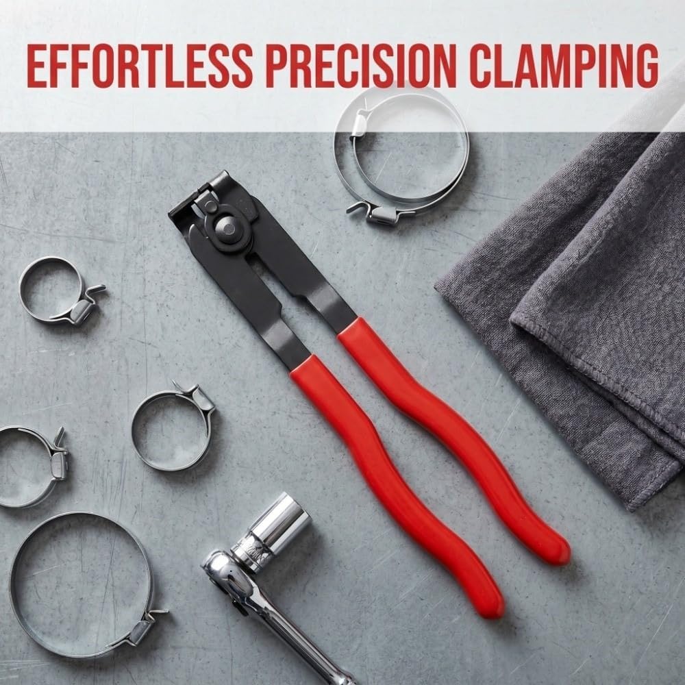 Ear Type CV Boot Clamp Pliers - High-Carbon Steel Tool for CV Joint Boot Clamps & Hose Clamps, One-Hand Crimping with Ergonomic Grip