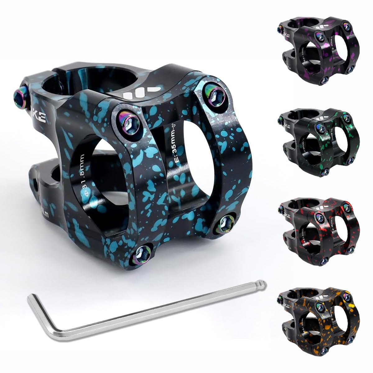 BESNIN Fahrrad Vorbau 0 Grad 31.8mm für Lenker 35mm Kurzer Fahrrad Vorbau Zwei Farben Mix Vorbau Buntes Fahrrad Vorbau