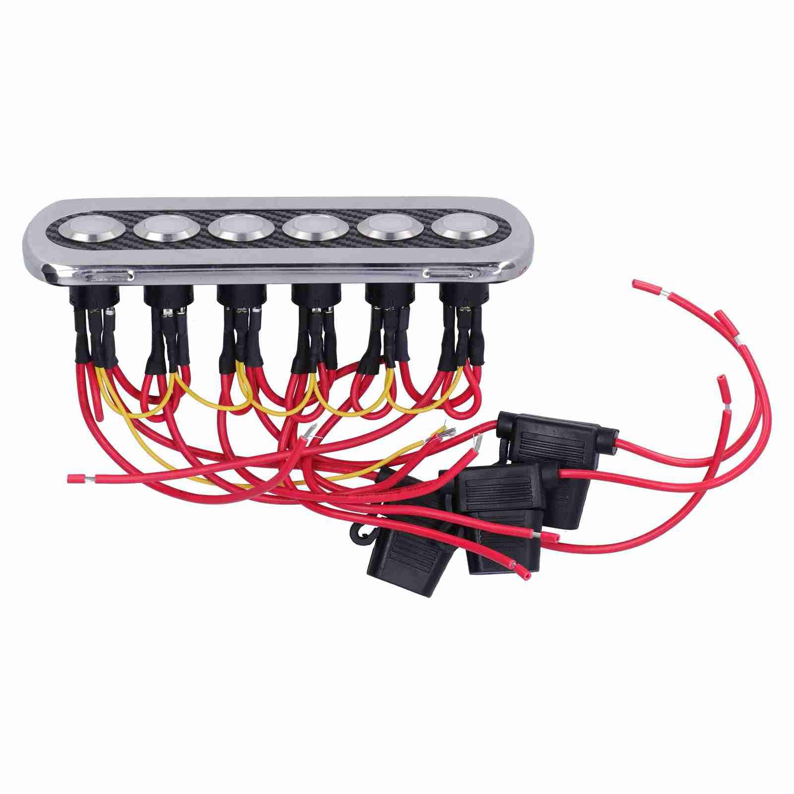 Panel de Interruptor de Fibra de Carbono de 12V 20A con Retroiluminación LED para Modificación Impermeable de Yates y Vehículos Recreativos
