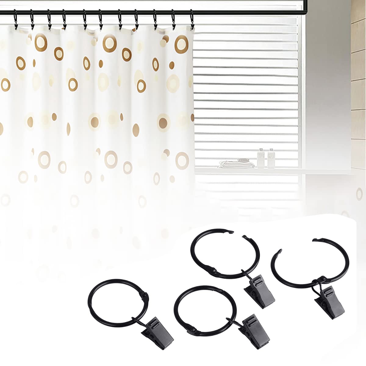 40 Stück öffenbare Gardinenringe mit Clips, Gardinenstangen Kleiderbügel Ringe für Fenster Badezimmer Vorhänge Clips 1,8x0,9cm