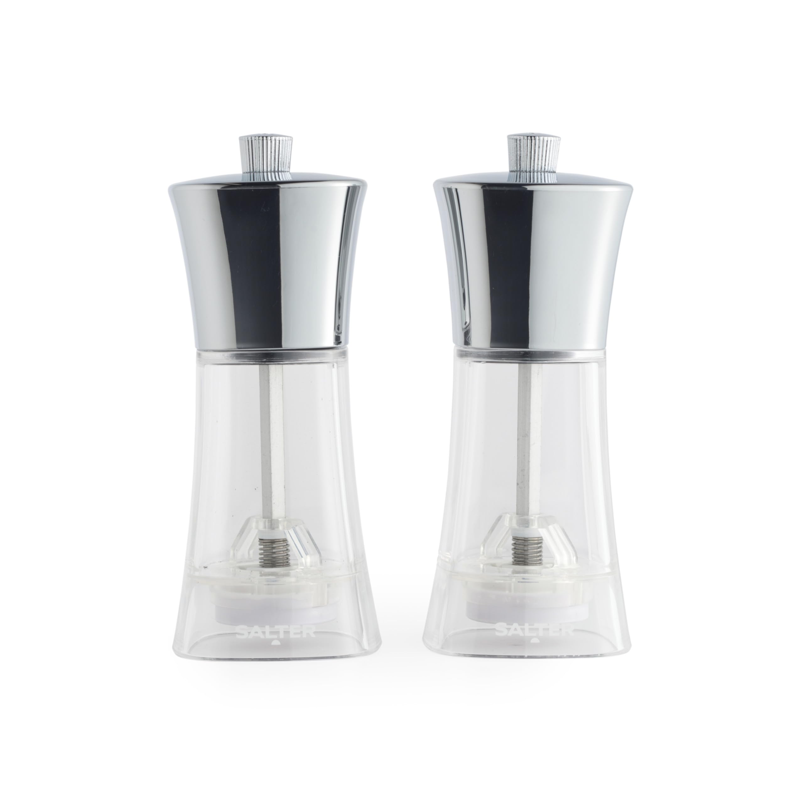 Salter Everyday Luxe Salt & Pepper Mill Set – Ceramic Grinding Mechanism, Adjustable Grind Settings, Clear Acrylic Body, Silver Accents, 5 Year Guarantee — image 1