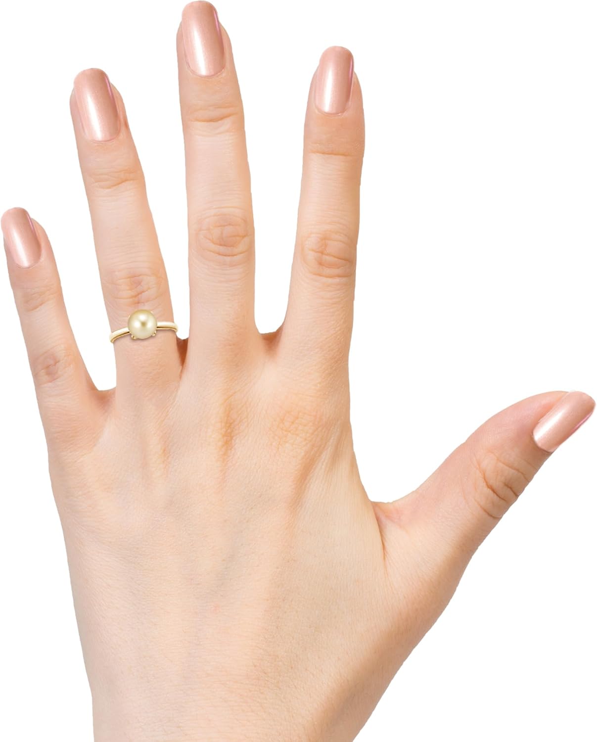 4 Prong Set Solitaire Engagement Ring Golden South Sea Pearl Women's Statement Ring in 925 Sterling Silver/Gold Plated June Birthstone Jewelry for Her