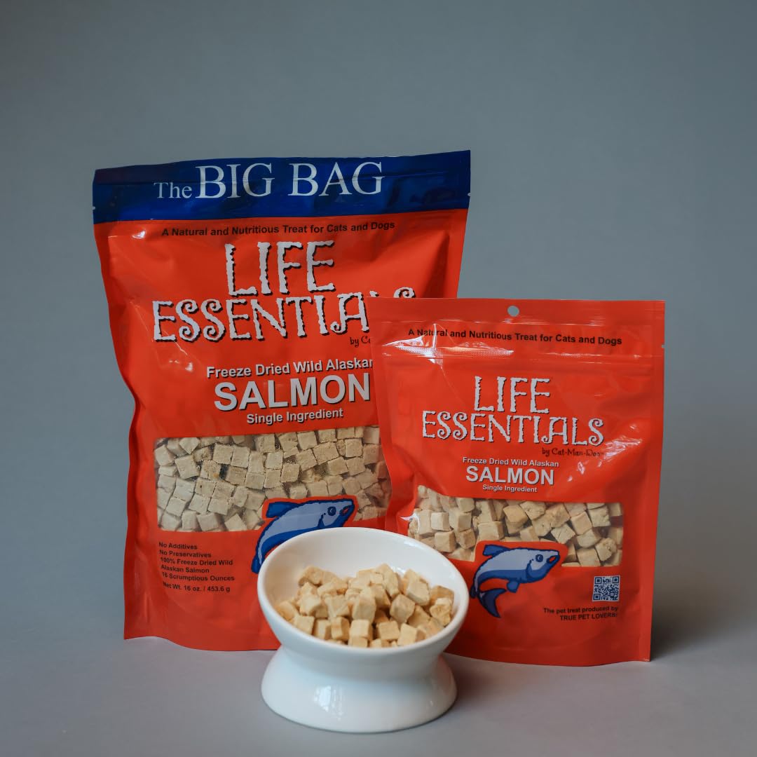 SUVELAM LIFE ESSENTIALS BY CAT-MAN-DOO All Natural Freeze Dried Wild Alaskan Salmon Treats for Cats & Dogs - Pojedynczy składnik bez ziarna przekąska bez dodatków lub konserwatorów, torba 5 uncji