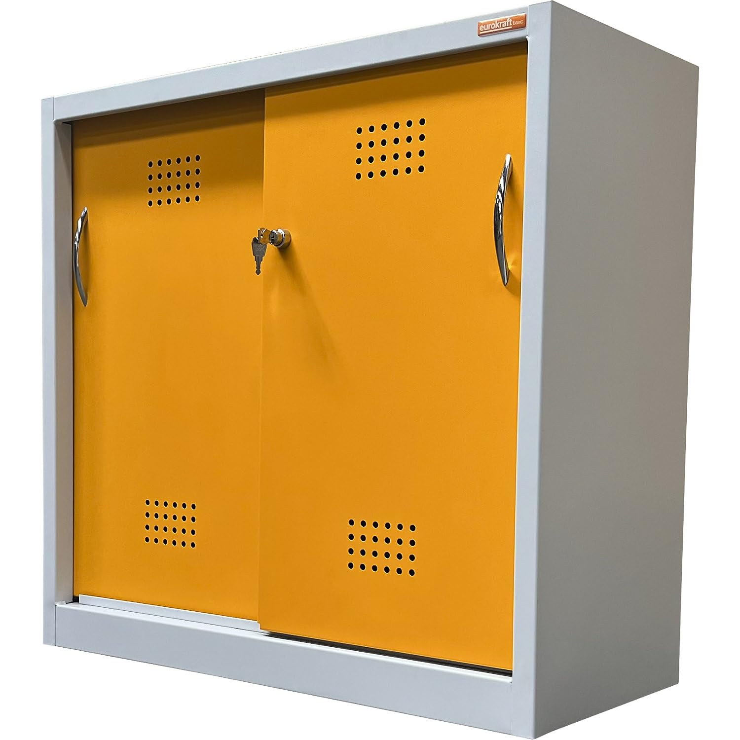 eurokraft | Umweltschrank mit Schiebetüren | Höhe 900 mm | 1 Fachboden | mit 1 Bodenauffangwanne