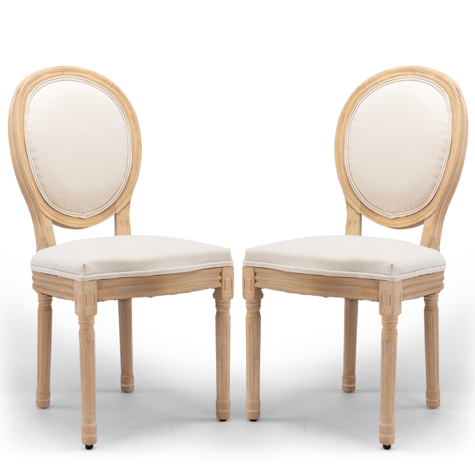 SoarTalent Upholstered Dining Chairs Set of 2 French Country Oval Fabric Back Kitchen Side Chair with Wood Legs for Dining Room, Kitchen, Restaurant(