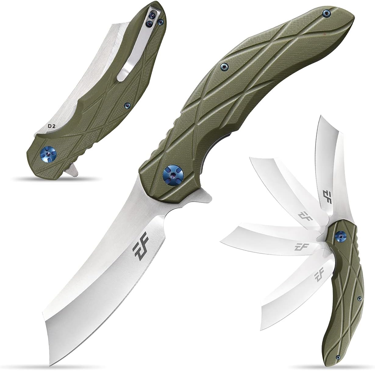 Eafengrow EF919 Folding Knife with Pocket Clip D2 Steel Blade G10 Handle EDC Tool Outdoor Knives for Camping Fishing Hiking(Green)