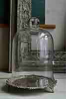 訳あり イギリス アンティーク☆ガラスドームH25cmシルバープレート