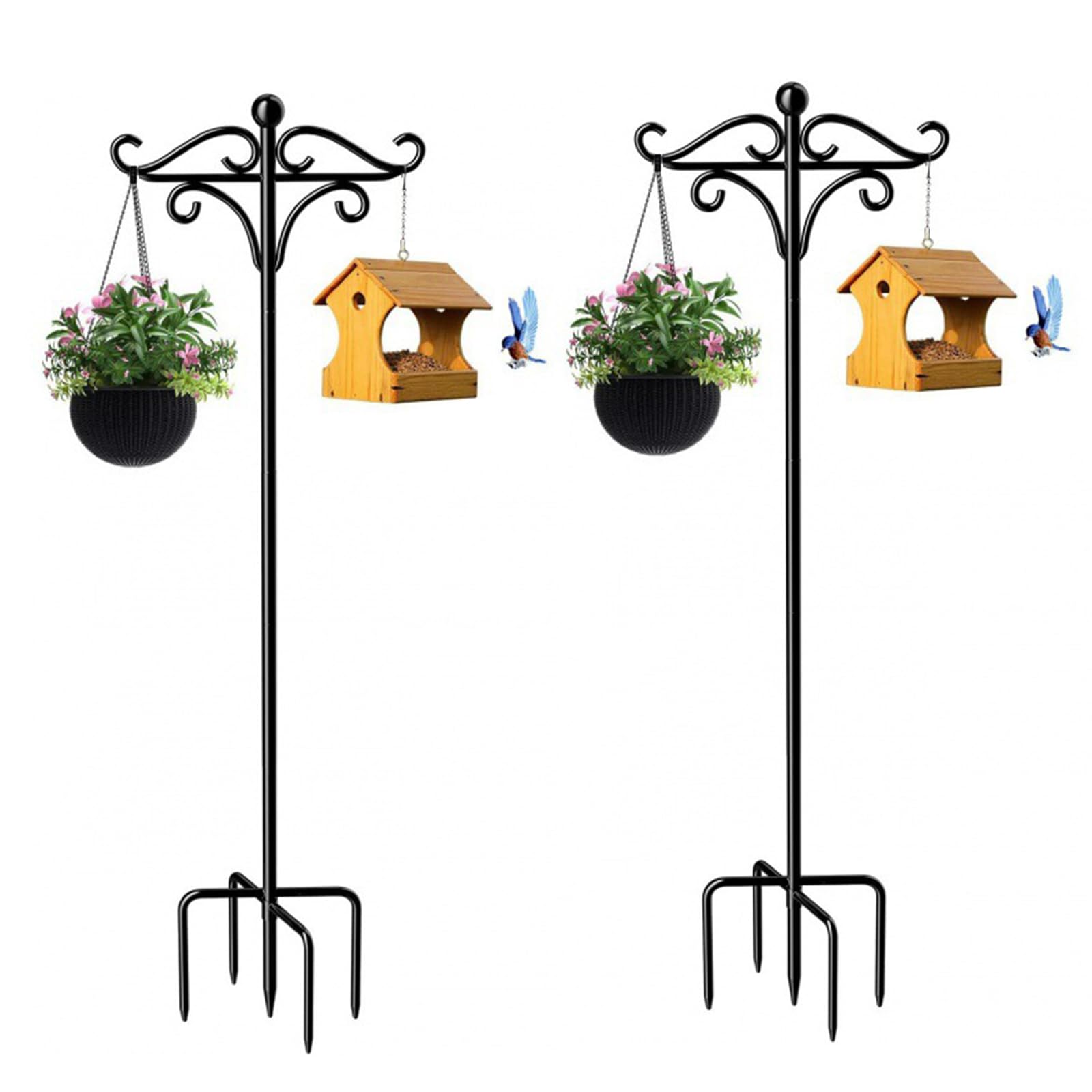 Gancio Da Pastore Per Esterni - Doppi Ganci, Base 5 Punte Regolabile Fino 193 Cm - Per Piante E Decorazioni