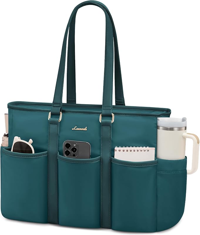 LOVEVOOK 17 Inch Laptop Bag for Women, Teacher Nurse Work Tote Bag With Large Cup Holder, Utility Bag For Work/Travel/College/Daily