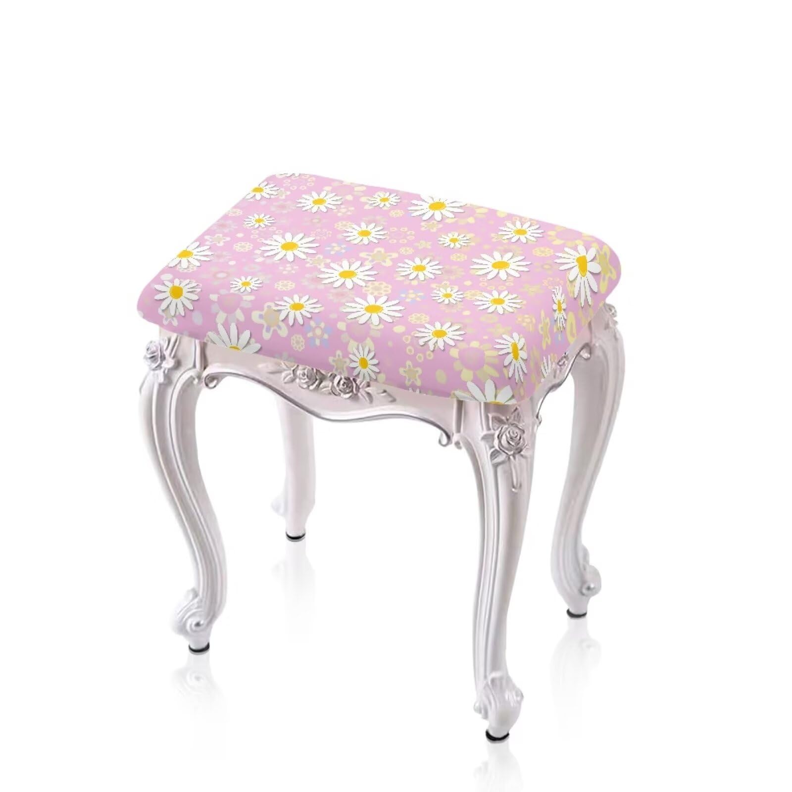 Bivxisrvo Daisy Vanity Stool Covers Bar Stool Covers Set of 2 with Elastic Bar Stool Saddle Seat Covers Rectangle Bench Seat Protector Barstool Covers with Elastic Bands for 14-20 inch Stool