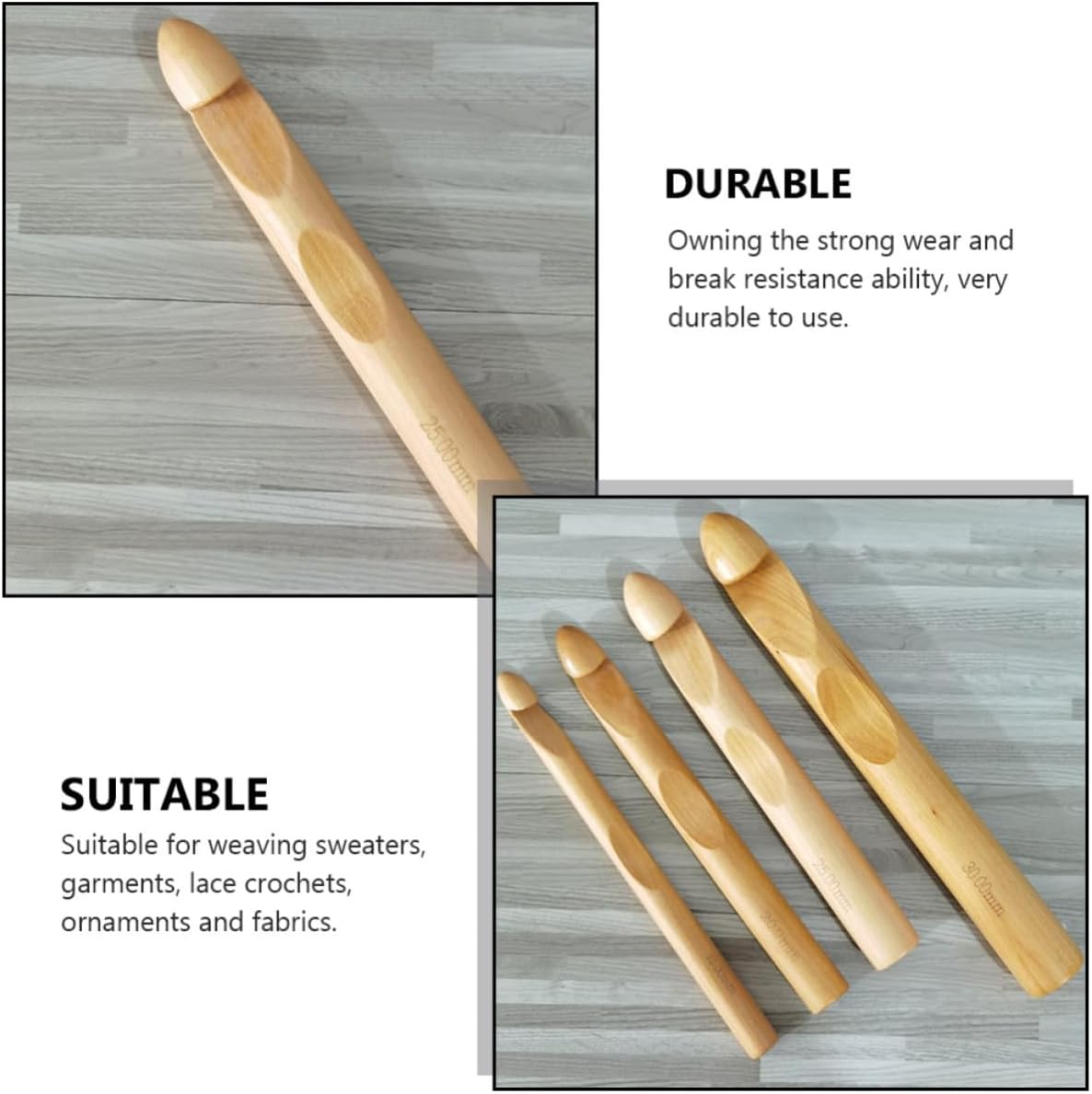 4 Pcs Wooden Crochet Hooks for Beginners with Marked Handles and Grip