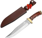 Mossy Oak 14-inch Bowie Knife, Full-tang Fixed Blade, Wood Handle Hunting Knife with Leather Sheath for Camping, Hiking, Survival