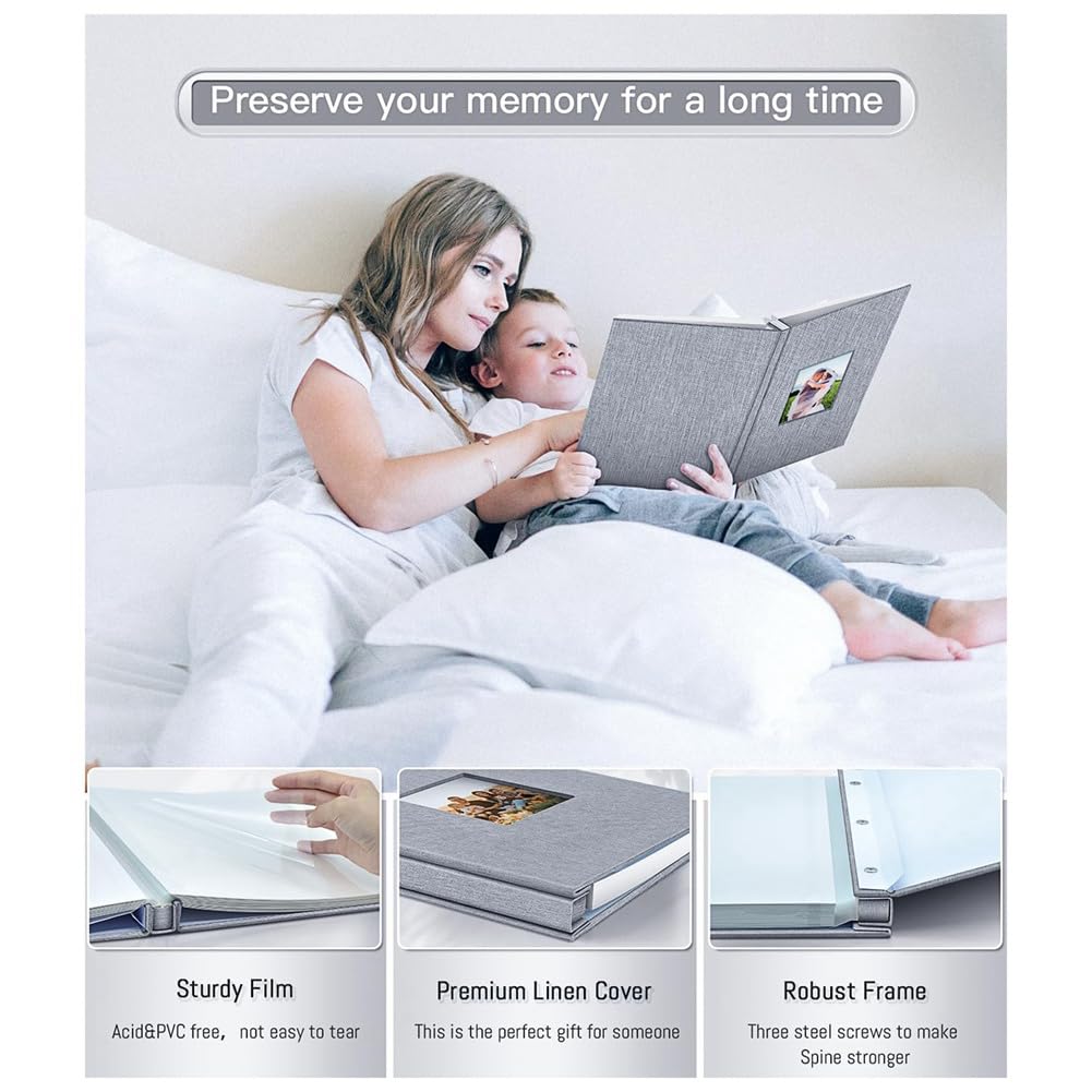 Albumy fotograficzne typu scrapbook, Photo Album GreySelfAdhesive,40 Pages,LinenCover DIY MemoryScrapbook,PictureDisplayWindow