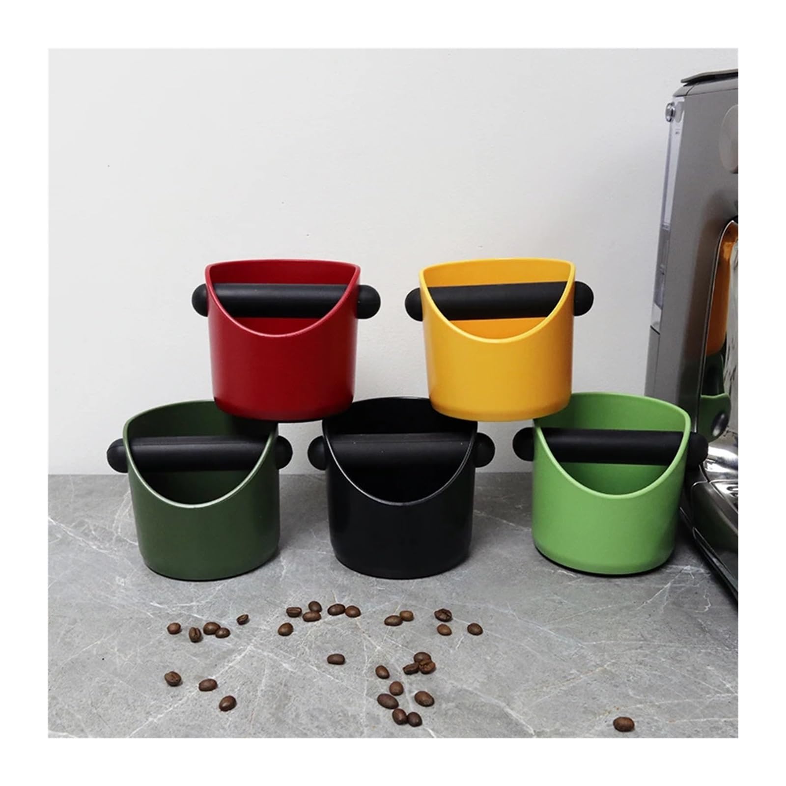 Genérico Knock Box Contenedor de posos café, contenedor basura antideslizante, Compatible con accesorios Bar y cafetería, herramientas Barista(A Black 450ml)