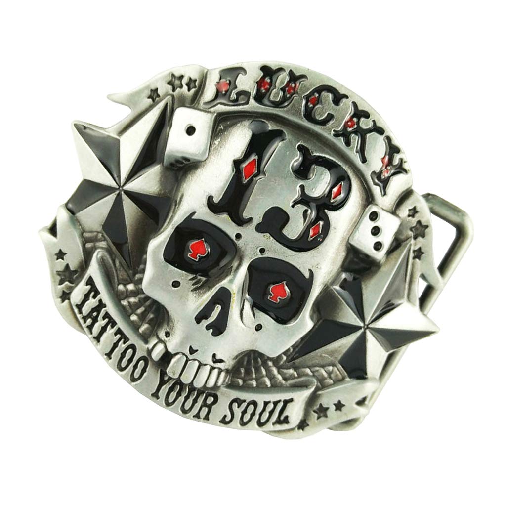 Hebilla de Cinturón de Calavera Vaquero Occidental - Metal Lucky 13 para Hombre, Cabeza de Fantasma Gótica, 3.1 x 2.5 Pulgadas, 2.33 oz
