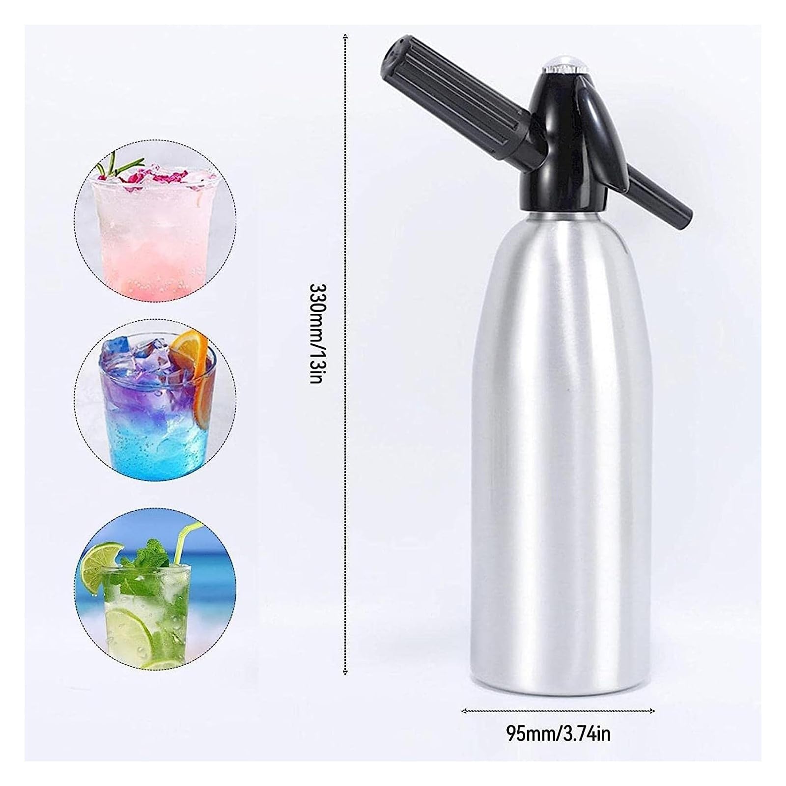 Soda Siphon,1L kohlensäurehaltiges Wasser Maschine,Seltzer Wasser Maker,Tragbare Aluminium Sparkling Water Maker zur Herstellung von hausgemachten Säften, Mojitos, Cocktails, Getränken in Hausbars