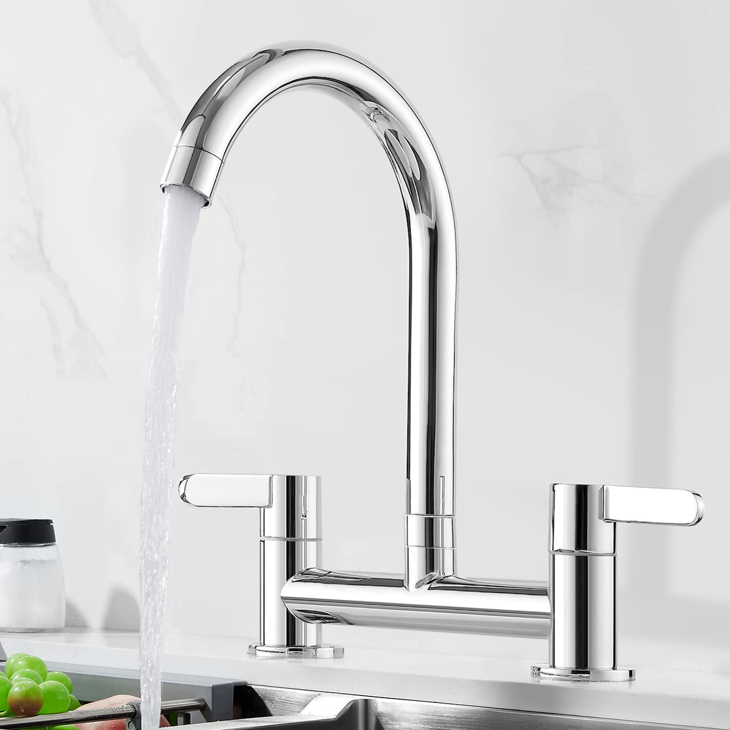 Buy TADRORTKitchen Taps, Bridge Taps 360° Swivel Spout Dual Lever Sink