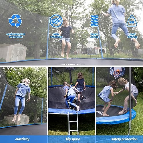 BLUERISE Trampoline 8FT Indoor Trampoline for Kids Outdoor Play for Kids Trampoline Basketball Hoop Attachment with Enclosure Net Easy to Assemble Recreational Trampoline
