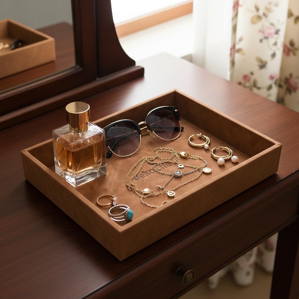 PU Leather Valet Tray,Entryway Organizer for Keys,Brown