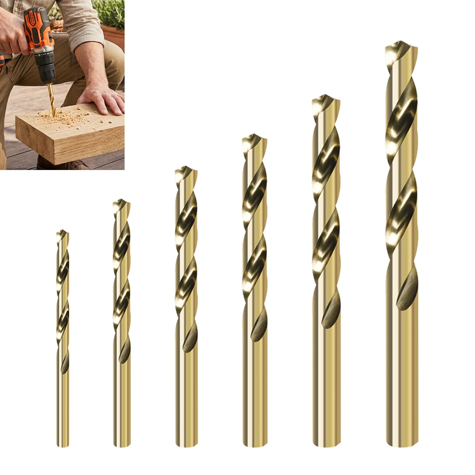 6 PCS M35 Cobalt Drill Bit Set, Metal Drill Bit Set HSS for Stainless Steel Hardened Steel Cast Iron Titanium Alloy Wood Plastic 135 Degree Split Point Fully Ground Twist Drills 2 3 4 5 6 8mm