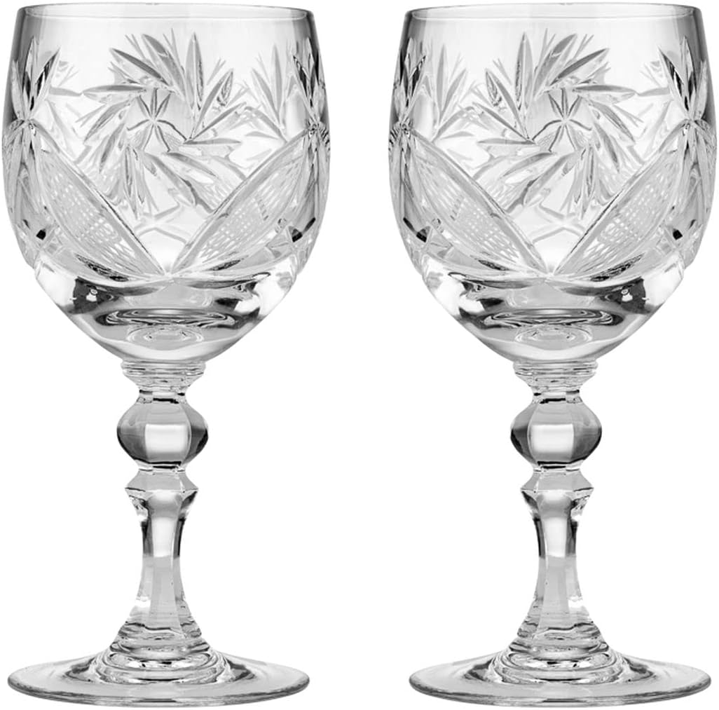 Neman Set of 2 Hand Made Vintage Crystal Classic Wine Goblets on a Stem, Old-Fashioned Glassware