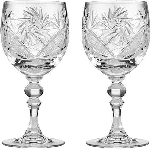 Juego de 2 copas de vino clásicas de cristal vintage hechas a mano en un tallo de 7.75 pulgadas de alto, cristalería antigua