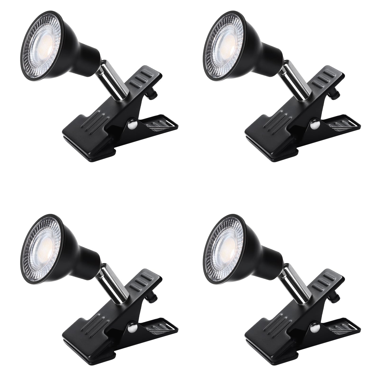 led クリップライト 昼光色 小型 クリップライト 5.8W 600lm 60W型相当 広配光 中間スイッチ付き 350°回転 読書 屋内用ライト ブラック 6500K 4個入
