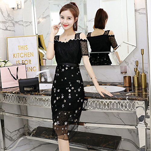 Robe d'été en dentelle haut de gamme - Ensemble jupe maille noire GUO L