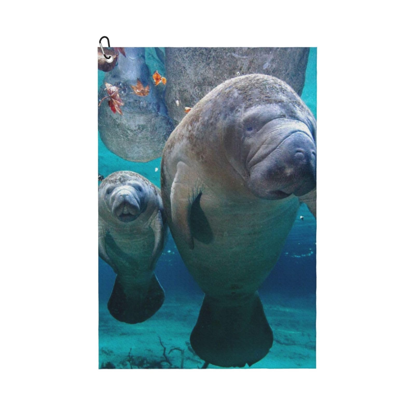 Hnnkloy Sea Manatee, 16x24 in Portable Waffle Golf Towels with Carabiner Clip for Golf Bag