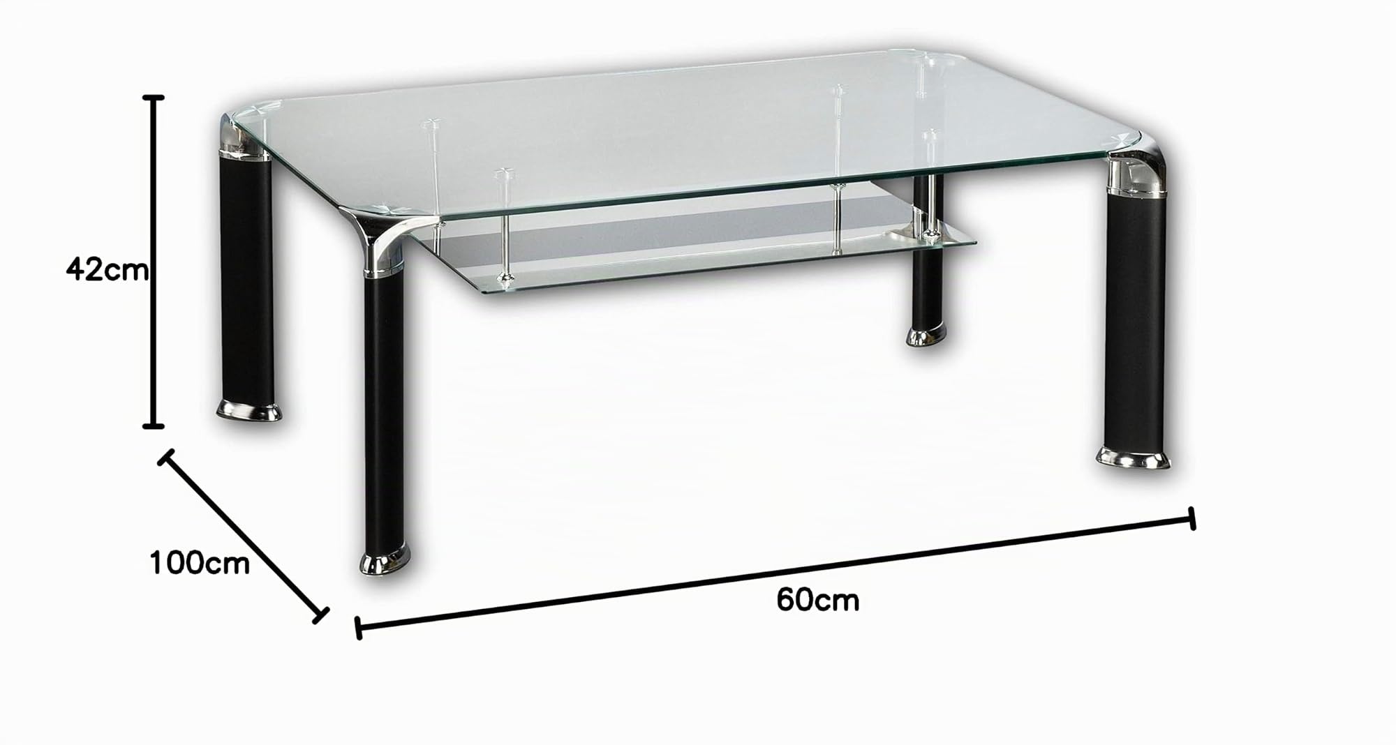 Stella Trading ALBERTO Couchtisch Glas mit schwarzem Metallgestell - geräumiger Glastisch mit Ablage für Ihren Wohnbereich - 100 x 42 x 60 cm (B/H/T)