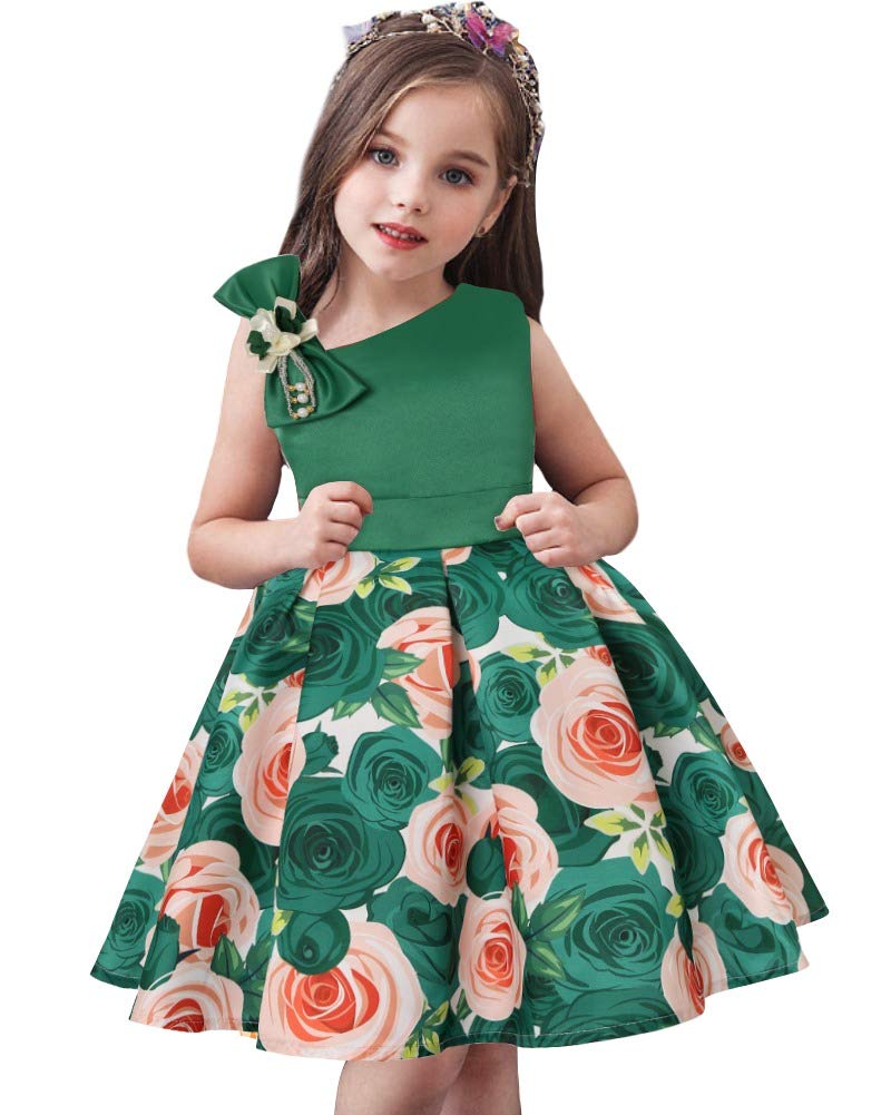 AGQT Muchacha Vestido Fiesta Niña,Vestido Princesa Niña Ceremonia Comunion Boda Elegante Corbata De Moño Flores Vestido 2-11T