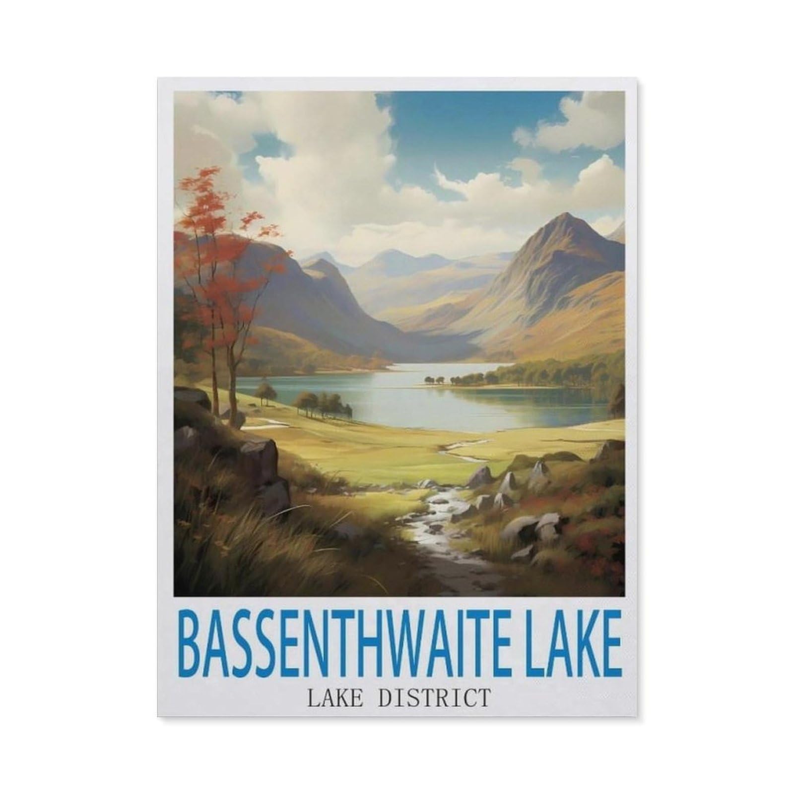 BEAYODKP DIY Paint by Numbers for Adults Canvas，Bassenthwaite Lake Lake District,DIY Oil Painting, Pictures Drawing Paintwork with Paintbrushes Decoration Gift(30x40cm) 11.8x15.7 inches-DC10
