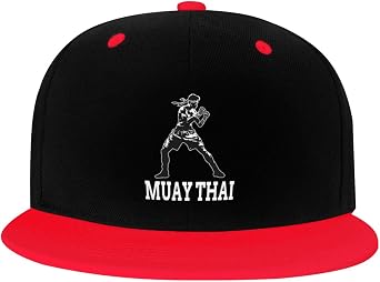 Muay Thai Color-Block Flat Brim Snapback Cap for Men & Women, Adjustable Hip-Hop Hat Red