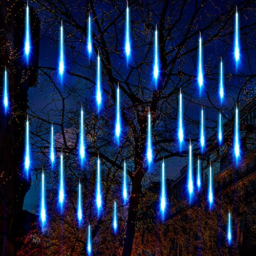 Auniq Météor Douche Goutte De Pluie Lumières 30cm 10 Tubes 240 Lumières de Fée LED Étanche Icicle Neige Chute De Guirlande Lumières pour Mariage De Noël Halloween Jardin Arbre Décor (Bleu)