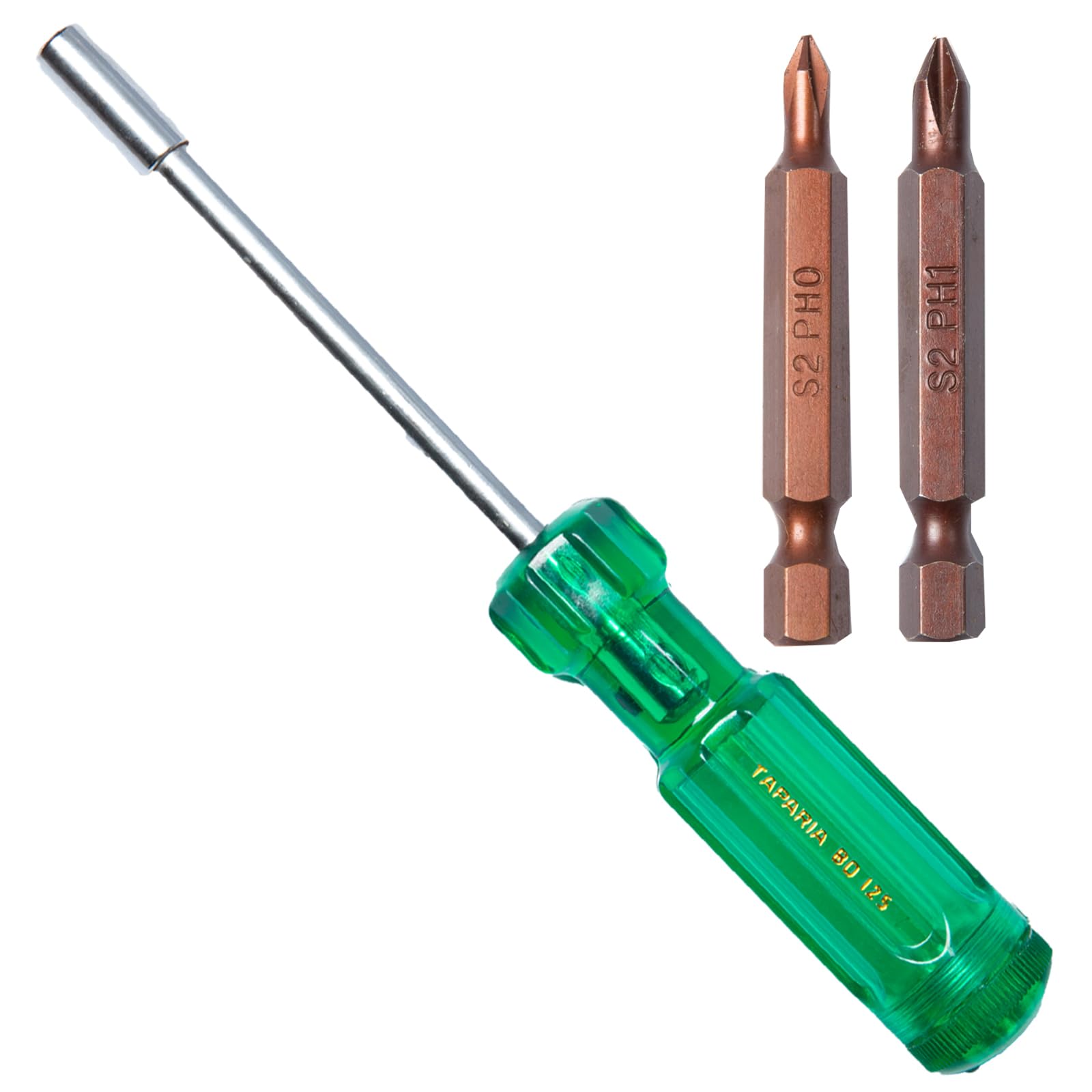 Taparia Make, Bit Holder Screwdriver with 50 mm Single Side Bits of 1/4" Hex Shank, S2 Grade, Of Tip Size ph0 and ph1,Suitable for DIY, Home, Professional & industrial applications